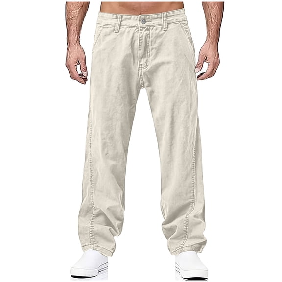 Kakii Men's Straight Leg Denim Pants, Solid Color Wash Jeans with Relaxed Fit Through Leg, Casual Classic Blue Jeans