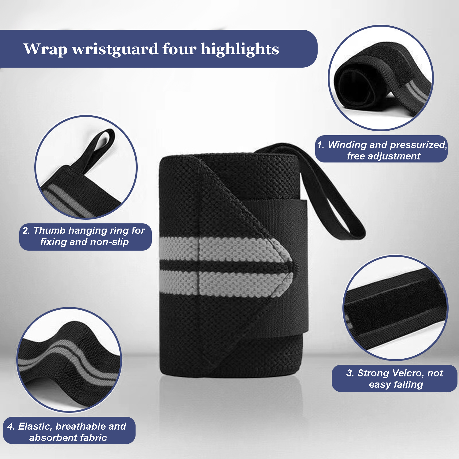 Ponpon 2Pcs Weight Lifting Wrist Wraps, Wrist Support Brace for Wrist Pain Relief, Wrist Straps for Gym Powerlifting Weightlifting Strength Training, Gray