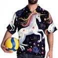 thumbnail image 4 of Starry Unicorn Men's Casual Poplin Button Down Short Sleeve Hawaiian Beach Shirt, 4 of 6