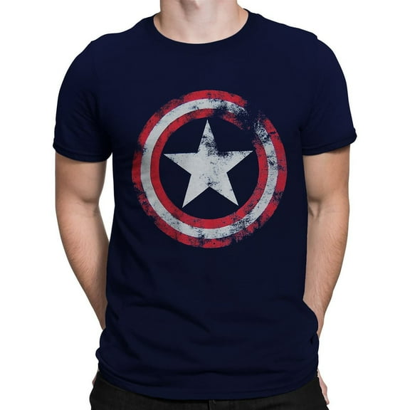 Captain America Distressed Shield Navy T-Shirt-Medium
