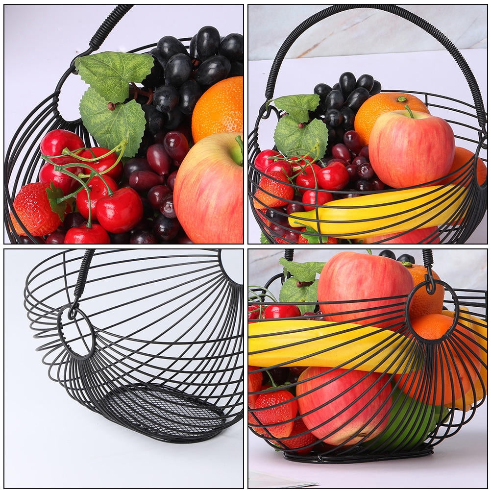 PTOOTP Black Wrought Iron Fruit Basket - Storage Organizer and Elegant Decorative Piece for Living Room
