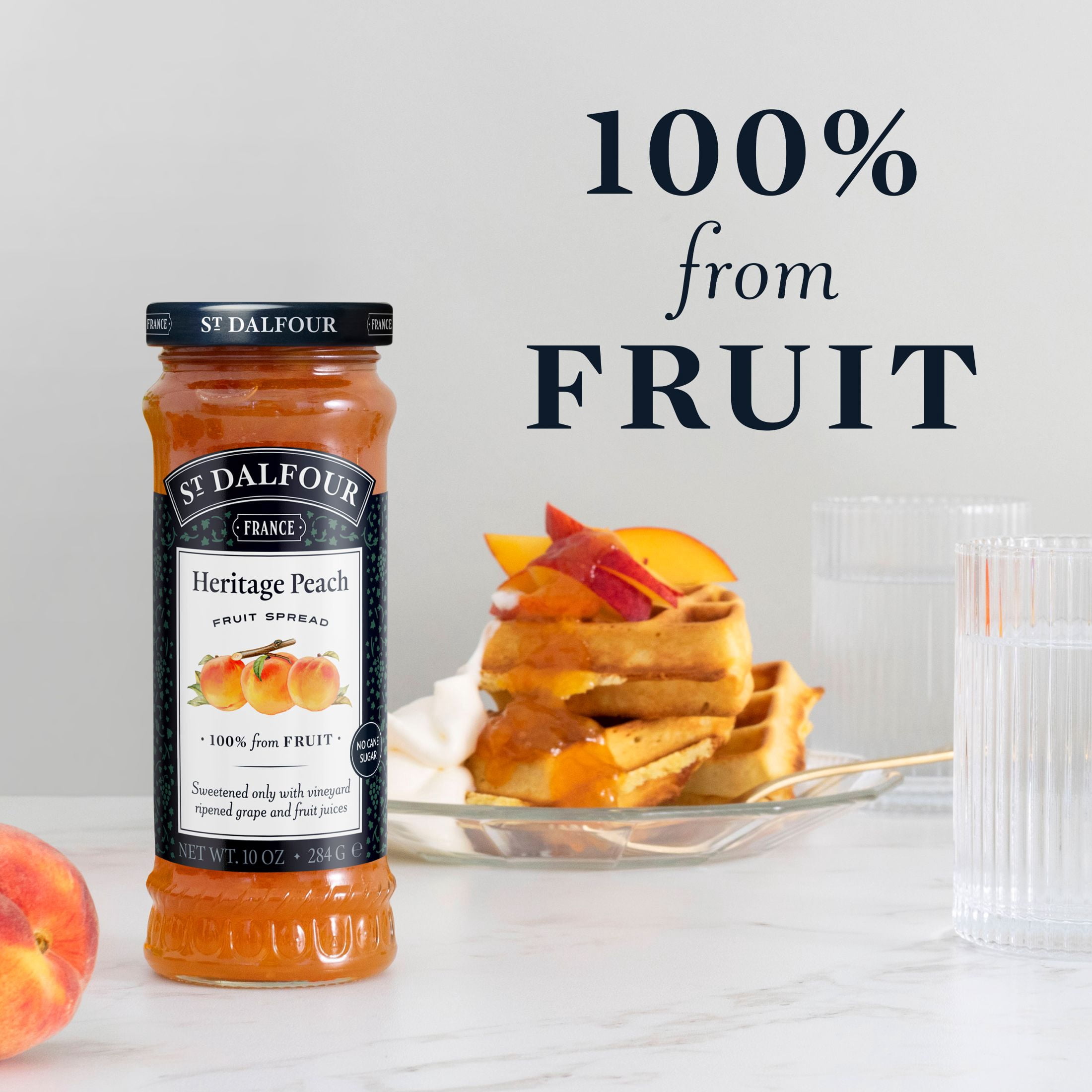 (2 pack) St Dalfour Heritage Peach Fruit Spread, 100% from Fruit, Vegan & Gluten Free, 10 oz Jar