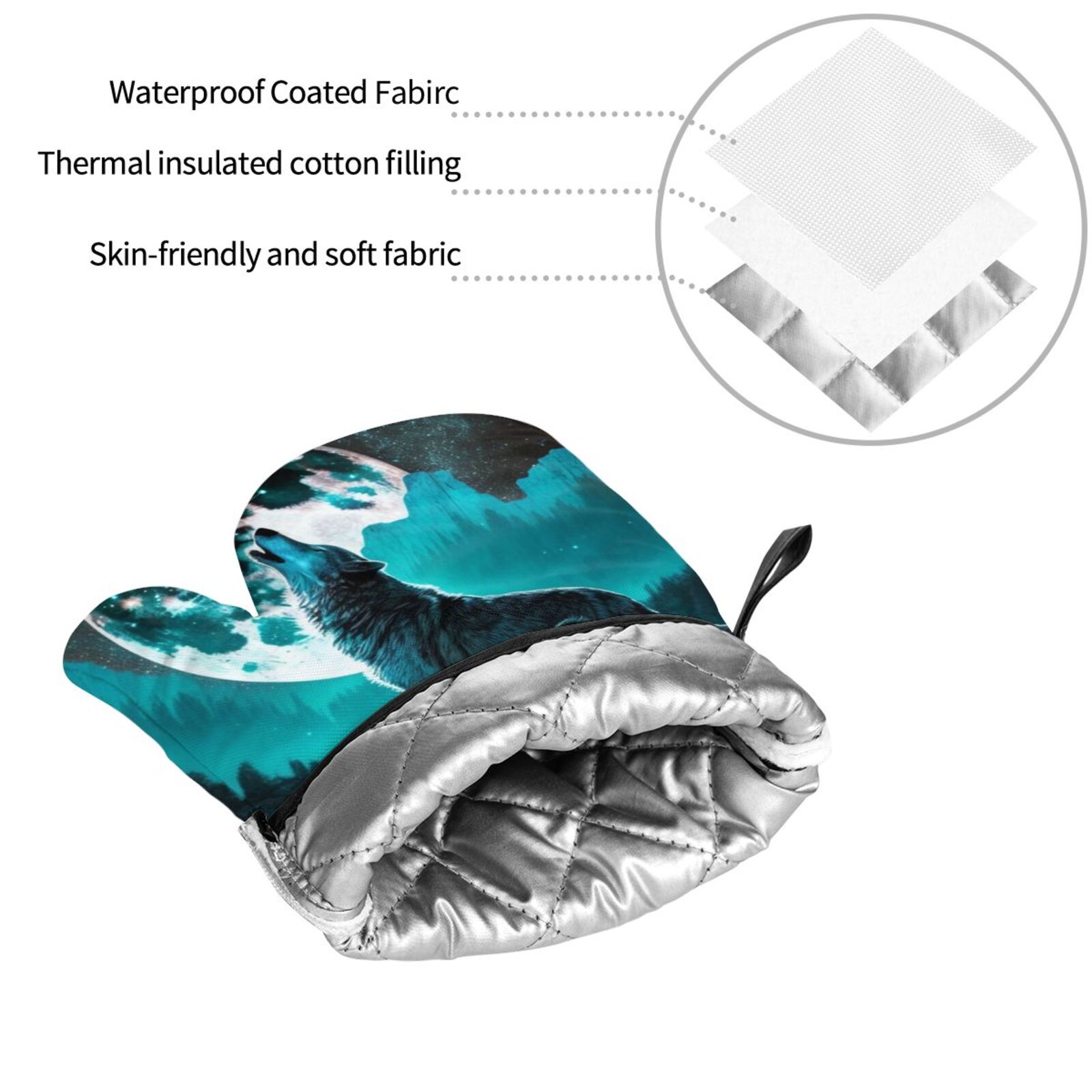 Wolf Howling River Night Moon Cool 4Pcs Oven Mitts and Pot Holders Sets Oven Kitchen Gloves Hot Pads for Cooking BBQ Baking Grilling