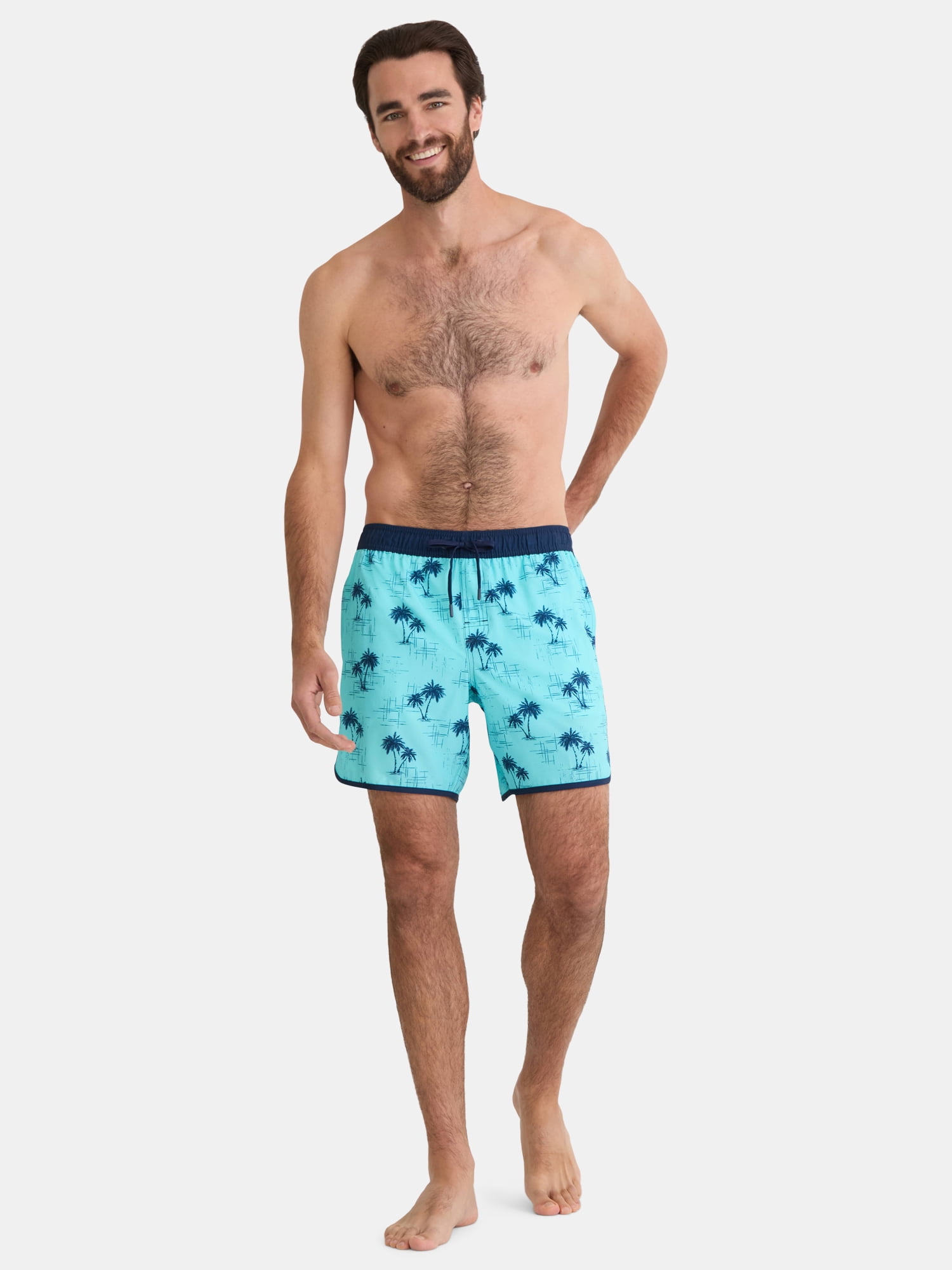 George Men's & Big Men's Dolphin Hem Swim Trunks, 7" Inseam, Size XS-3XL