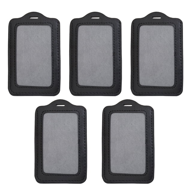 MasteelfCA 5pcs Vertical Style PU Leather ID Badge Holder Pass Pouch Case (Black)