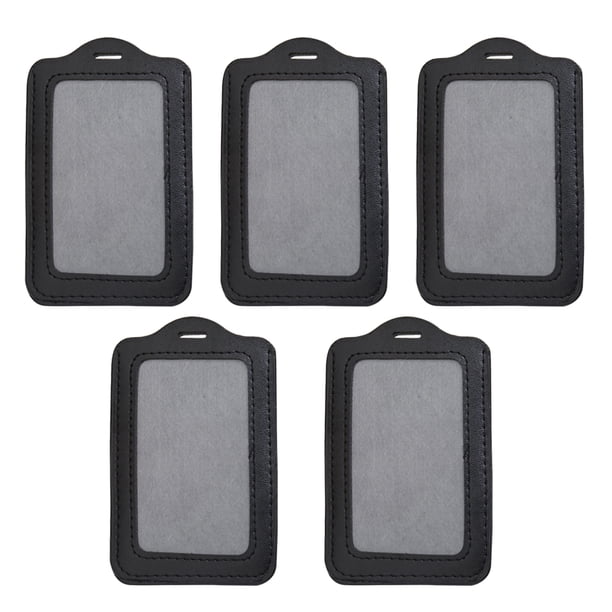EeaseMX Estuche para tarjetas de identificación de cuero sintético estilo vertical (5 unidades, negro)