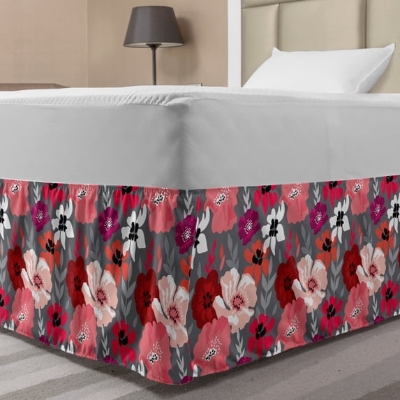 Floral Bed Skirt, English and Vintage Style Bold Flower Colors 1950's Style Exotic Items Illustration, Elastic Bedskirt Dust Ruffle Wrap Around for Bedding Decor, 4 Sizes, Multicolor, by Ambesonne