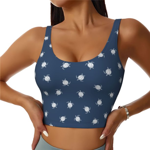 Fotbe Turtle Sujetador Deportivo Largo sin Aros para Mujer con Almohadillas y Soporte Medio, Transpirable y Absorbente, Camiseta Tipo Chaleco o Tank Top-Large