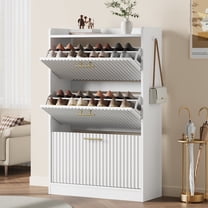 Vipuse Shoe Storage Cabinet with 3 Flip Drawers, Fluted Freestanding Shoe Cabinet Storage for Entryway with Adjustable Shelf, Hidden Shoe Rack Cabinet for Foyer, Hallway (White)