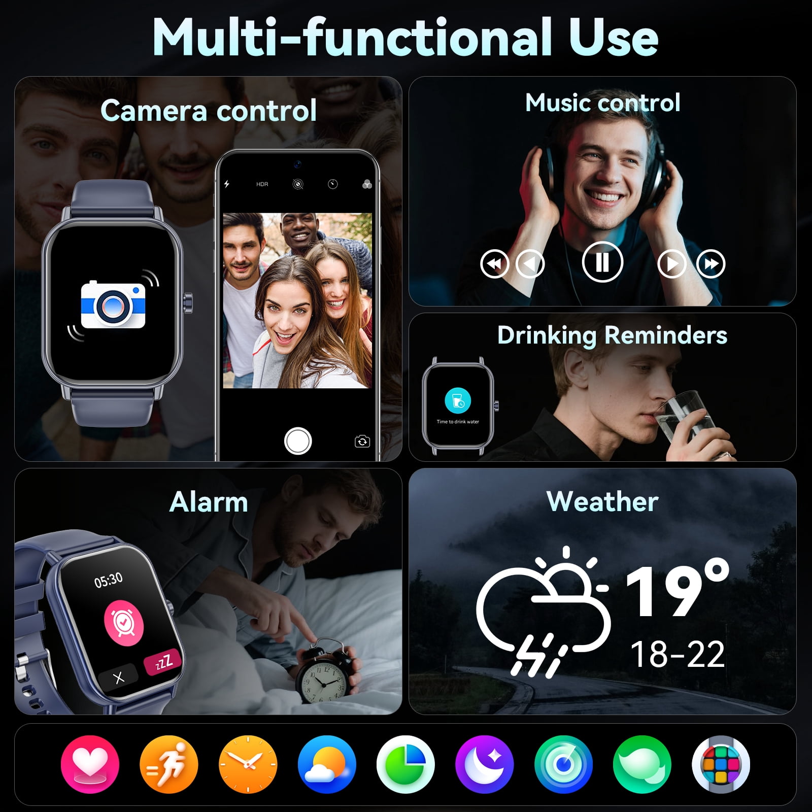 Mingwear 1.85-Inch Men's and Women's smartwatch fits for Android and iPhone Devices with Fitness Tracker, Pedometer, Answer/Call/120 Sport Modes, IP68 Waterproof Fitness Watch (blue)