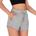 thumbnail image 2 of Pantalones Cortos Deportivos para Mujer con Bolsillos, de Algodón Francés, con Cordón Ajustable, para Hacer Ejercicio en Verano, Informales y Cómodos. Gris Plata M, 2 of 8
