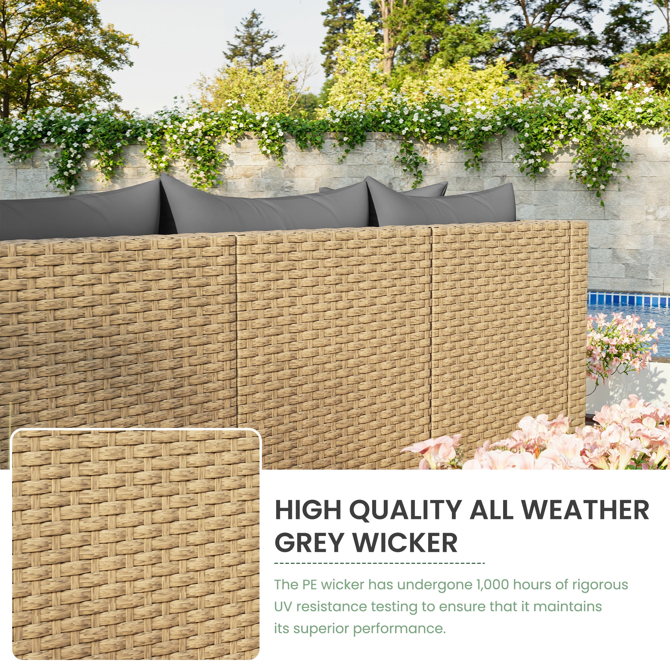 POTEBAN Patio Furniture Set, 7-Piece Outdoor Sectional All-Weather Wicker Patio Conversation Set for Backyard (Gray Cushions with Gray Rattan)