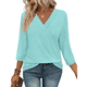 thumbnail image 3 of Blusas de Mujer con Mangas 3/4 y Cuello en V, Estilo Túnica Informal, Básicas, Holgadas Verde XXL, 3 of 6