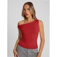 thumbnail image 2 of Womens Summer Off The Shoulder Sleeveless One Shoulder Ruched Asymmetrical Going Out Tank Crop Tops Shirts, 2 of 6