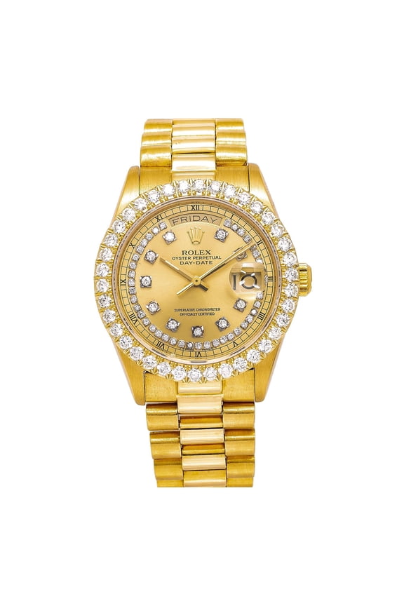 Pre-Owned Rolex Day-Date 18038 36MM Champagne Diamond Dial With Yellow Gold President Bracelet