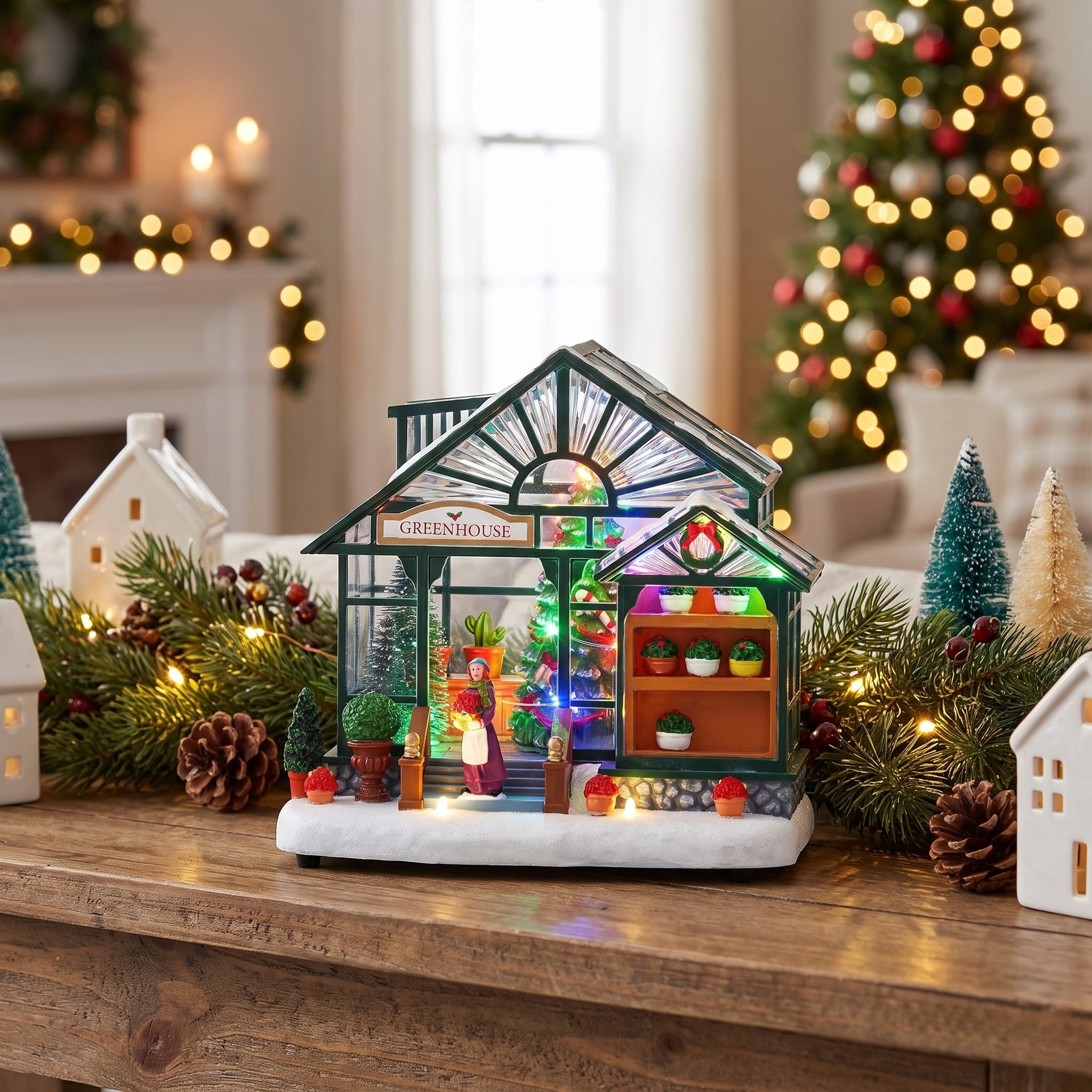 Light-Up and Musical Greenhouse Christmas Village Building, Multicolor, 7.5", by Holiday Time