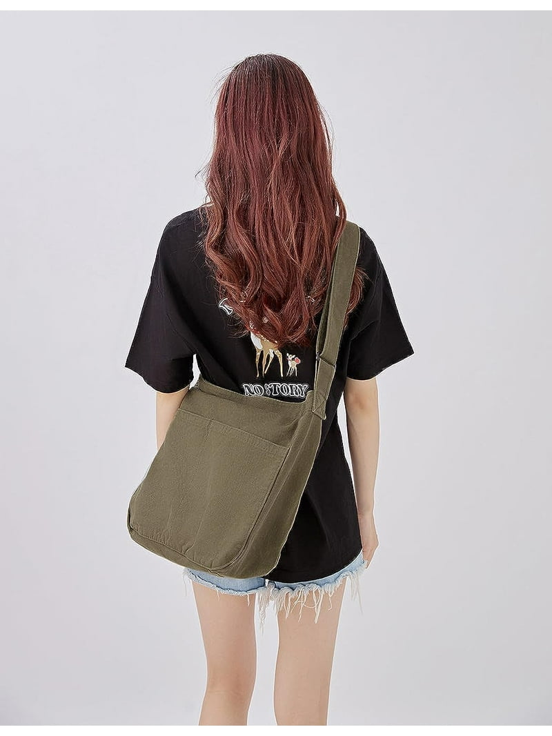 Canvas Crossbody Hobo Shoulder Tote Bag for Men Women, Casual