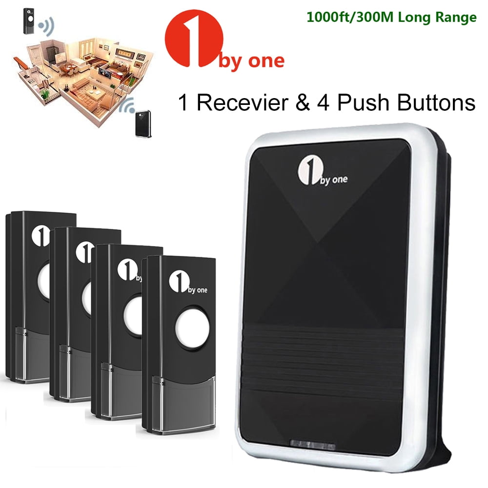 1byone 1000ft Twin Wireless Doorbell Battery Operated DoorBell Button Easy Chime 