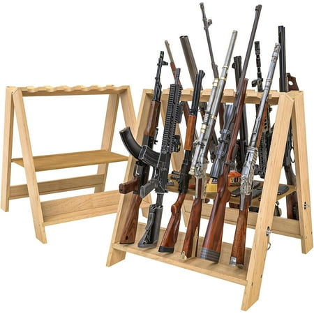 Gun Rack Wooden Portable Gun Racks Stand 12 Slot Indoor Outdoor Folding Rifle Rack Holder Use with Pistol Storage