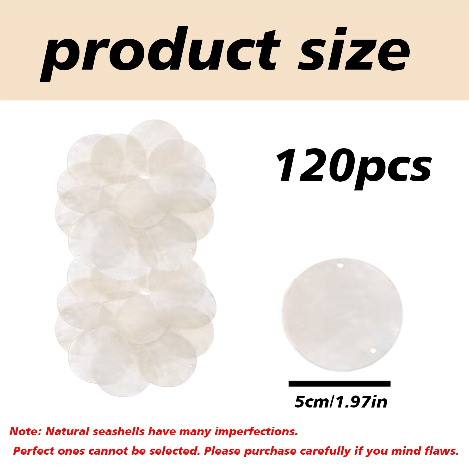 120Pcs Capiz Shells 1.97in Round Natural Shells with 2 Holes for Seashell Wind Chimes Curtain Shell Garland DIY Craft Wedding Home Decoration