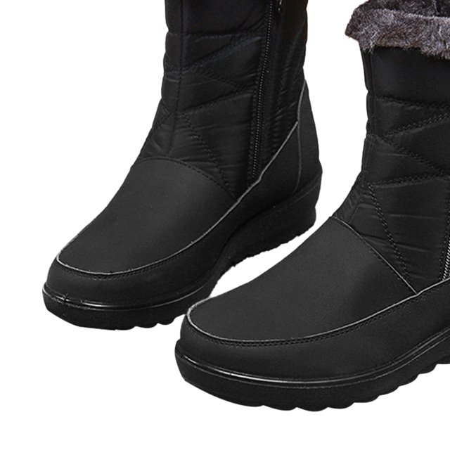 Zapatos de piel de felpa para mujer, botas con plataforma de tobillo de piel sintética, botas de invierno antideslizantes para mujer