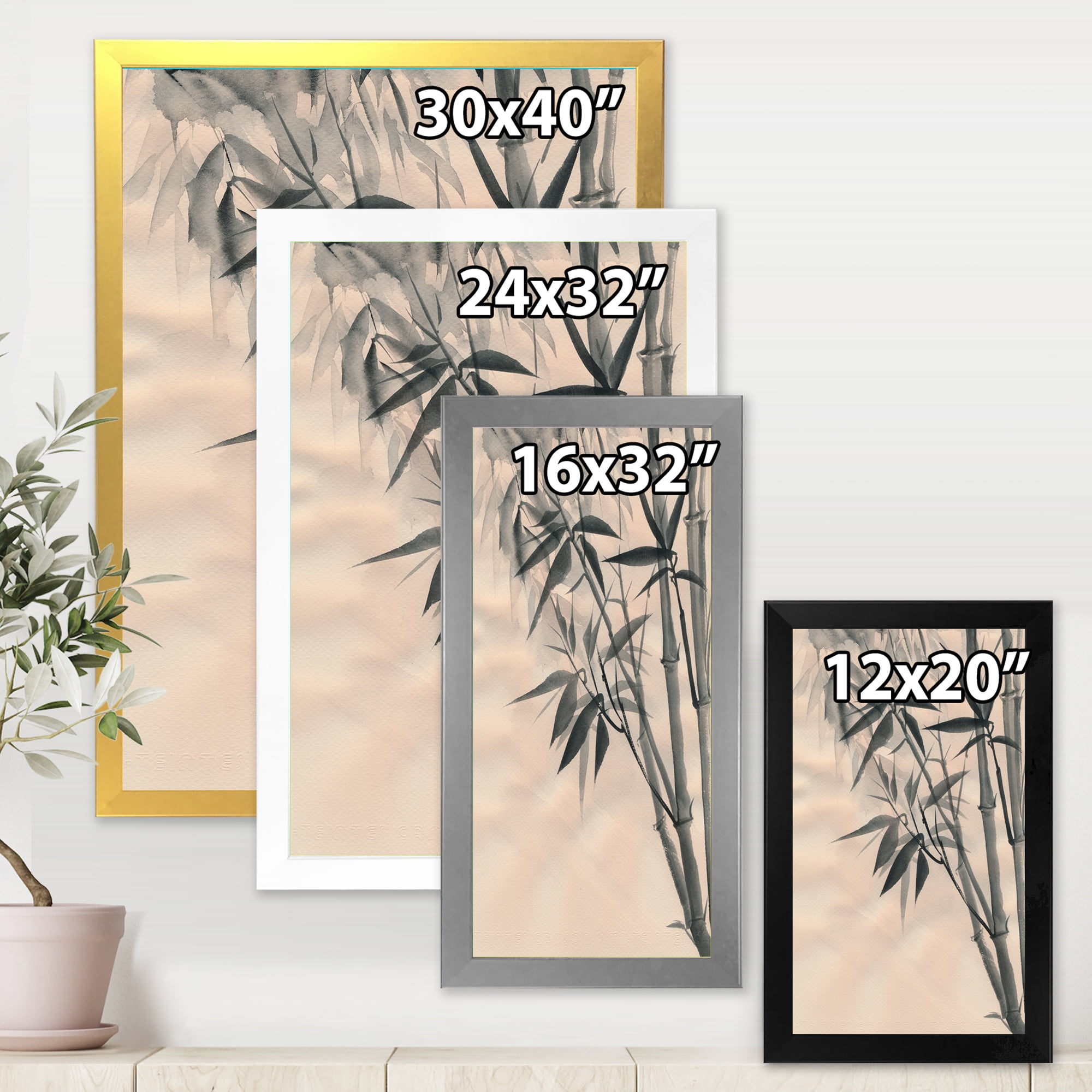 Designart 'Vintage Black and White Bamboo I' Traditional Framed Art Print