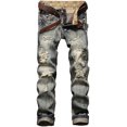thumbnail image 1 of Men's Ripped Slim Straight Fit Biker Jeans with Zipper Deco, 1 of 5