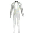 thumbnail image 3 of MEZZALL Girls Bodysuits Metallic High Neck Long Sleeve Performance Romper With Glitter Gold And Back Zipper For Dance Stage Wear O-Neck Solid Color Boho Back To School Onesie, 3 of 3