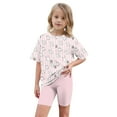 thumbnail image 4 of Piuwrlz Kids Outfit Set for Girls Summer Short Sets Round Neck Loose Shirt T-Shirt and Shorts Set Pink Size 6 Years, 4 of 9