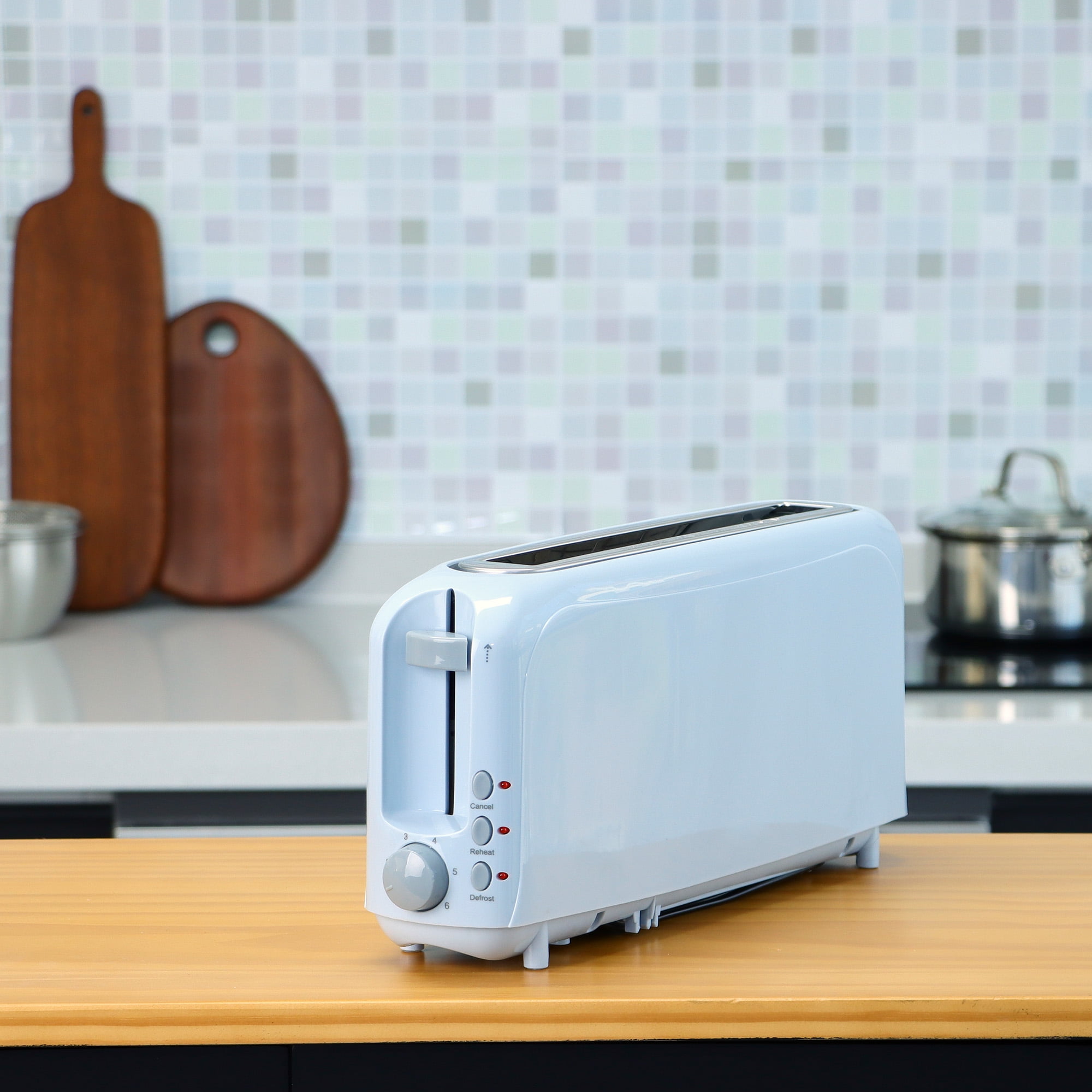 2-Slice Slim Toaster - 10" Long Slot for Bagels & Artisan Bread, 6 Shade Settings, Cancel/Reheat/Defrost, Removable Crumb Tray, Auto Shut-Off,Blue