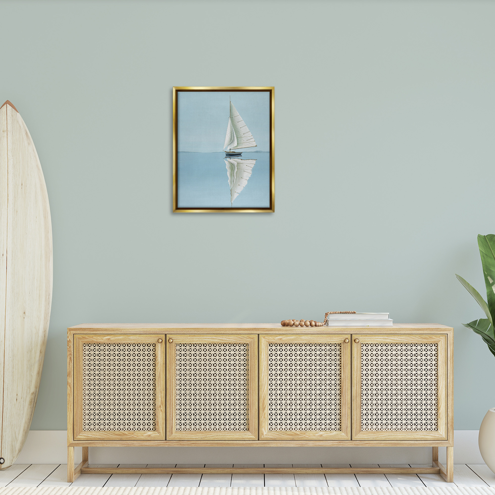 Stupell Industries Minimal Watercraft Reflection Transportation Painting Gold Floater Framed Canvas Art Print Wall Art, 25 x 31