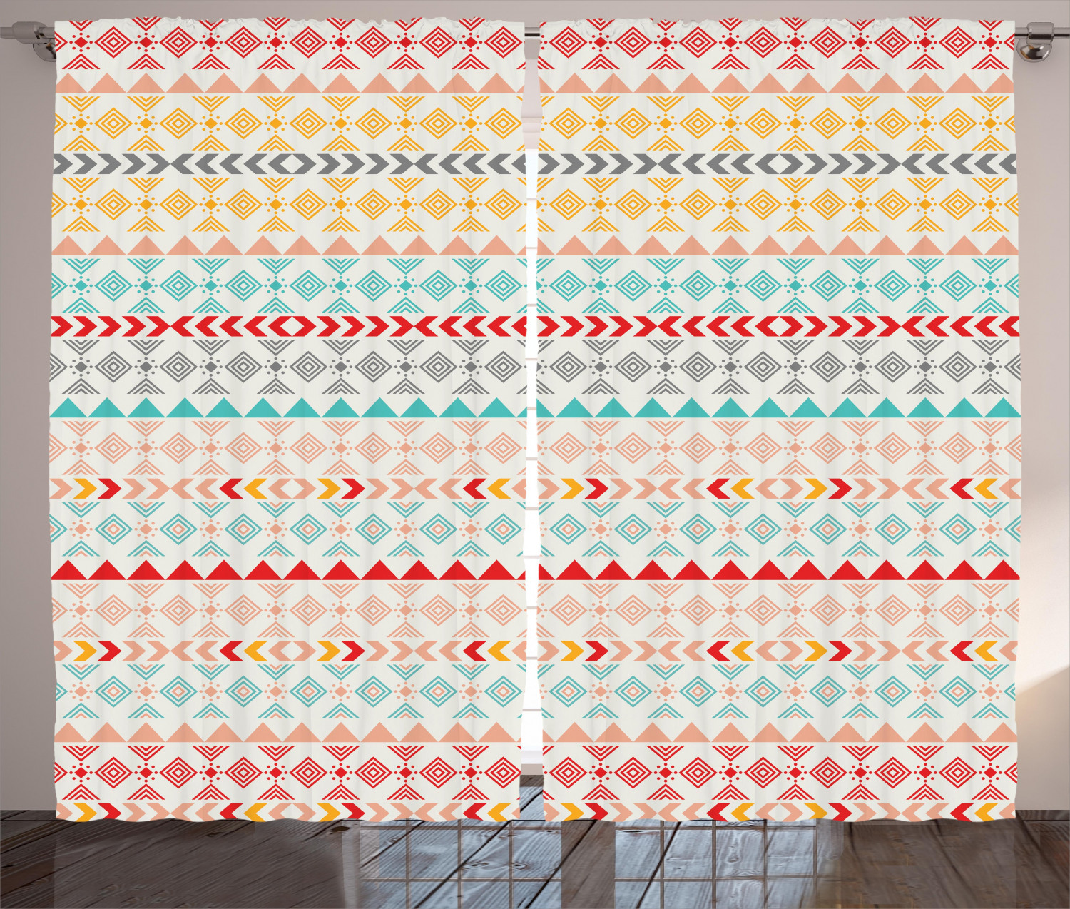 Tribal Curtains 2 Panels Set, Vintage Seamless Vector Design with
