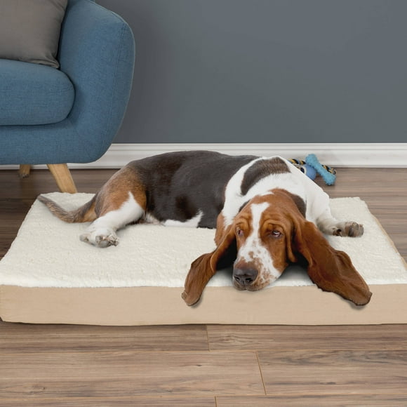 PETMAKER Orthopedic Sherpa Top Pet Bed with Memory Foam and Removable Cover Tan, 36" X 27" (80-PET5090T)