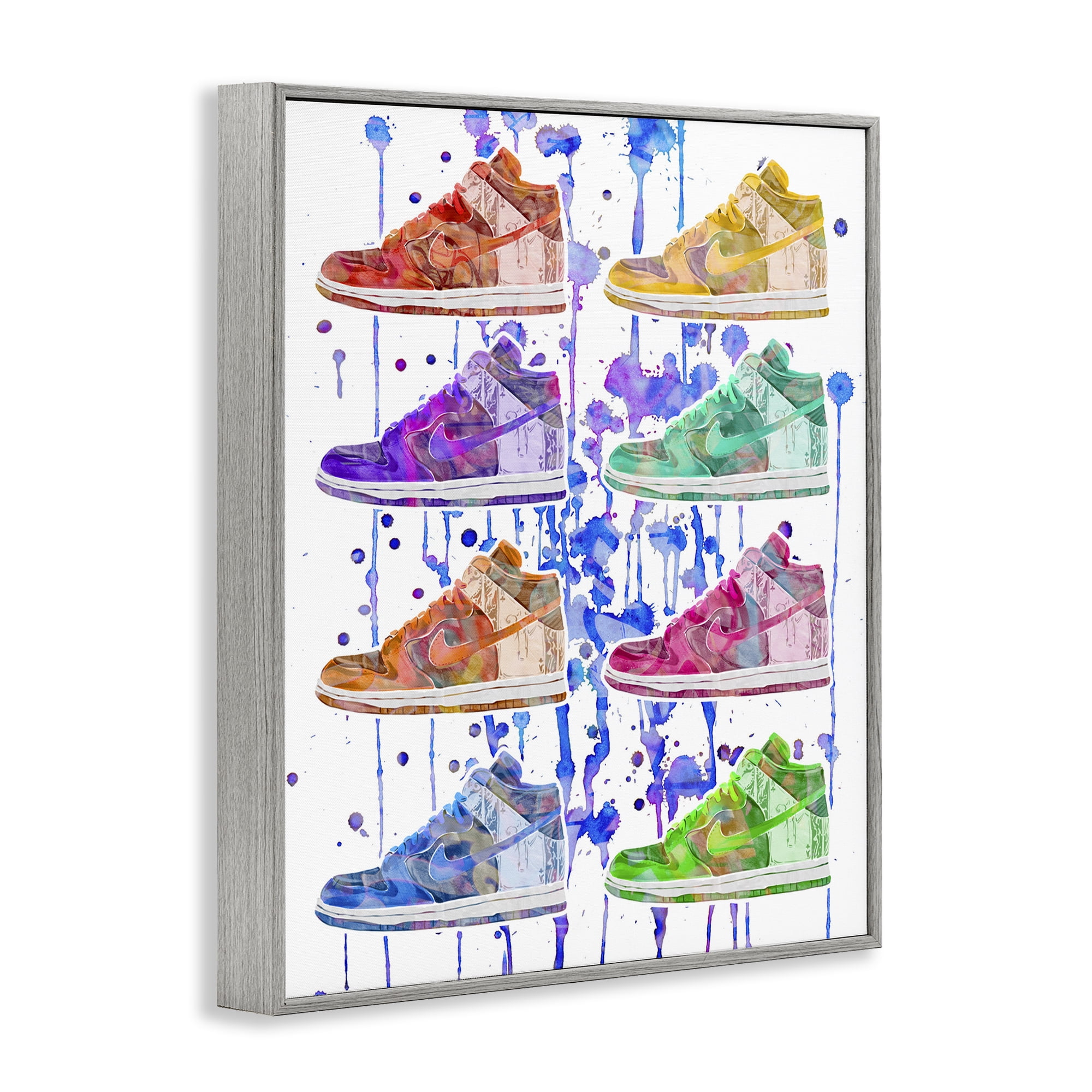 Stupell Industries Paint Drip Sneakers Beauty & Fashion Painting Gray Framed Art Print Wall Art, 16 x 20
