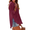 thumbnail image 3 of longantii Womens Beach Cover Up Hoodies Long Sleeve V Neck Sweatshirt with Pocketed Breathable Muslin Gauze Hooded Tops Summer Deep Red S, 3 of 6