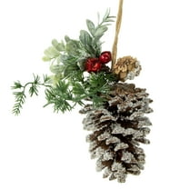 Northlight 13" Frosted Pine Cone with Mixed Foliage Christmas Ornament