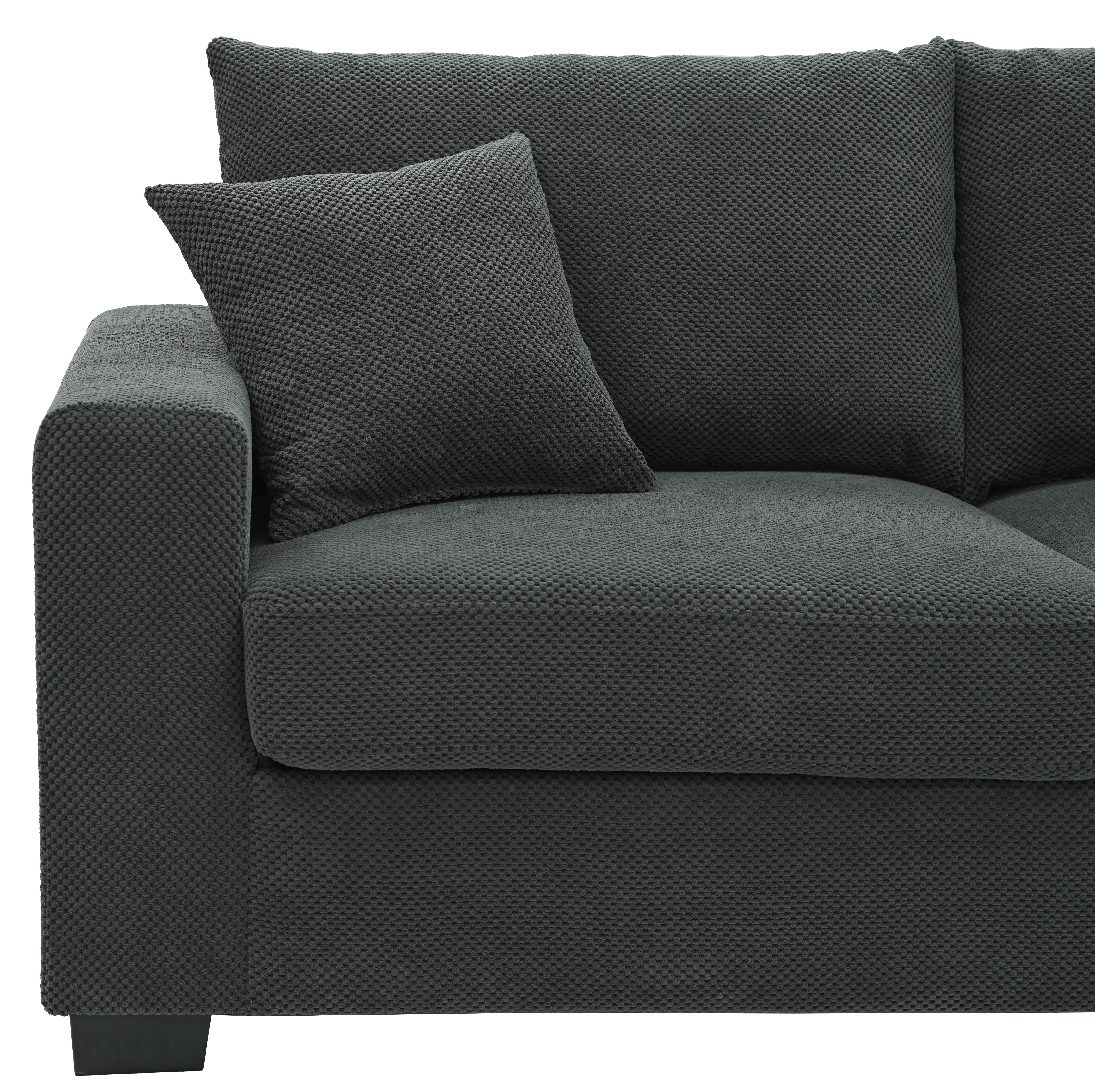 MAYEERTY 69 Inch 2‑Seater Upholstered Sofa, Textured Fabric Couch with 2 Throw Pillows and Plastic Legs for Apartment, Living Room, Home Office