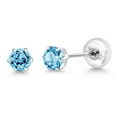 thumbnail image 5 of Gem Stone King Platinum Swiss Blue Topaz Stud Earrings for Women Men (0.71 Cttw, Gemstone November Birthstone, Round 4MM), 5 of 6