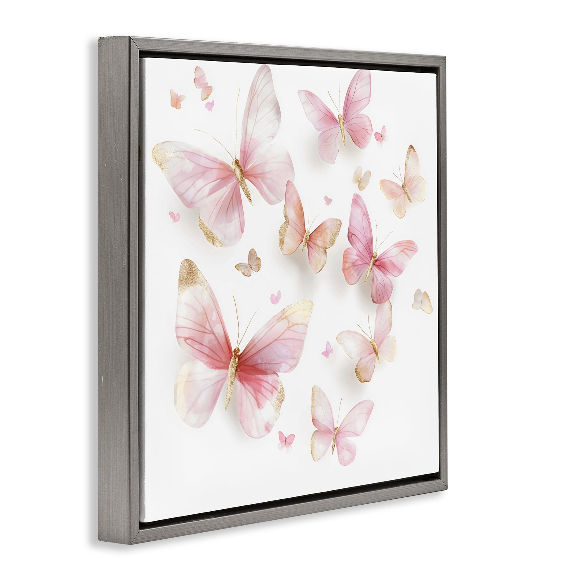 Stupell Industries Pink & Gold Butterfly Rabble Gray Framed Floater Canvas Wall Art, design by Creative Studio