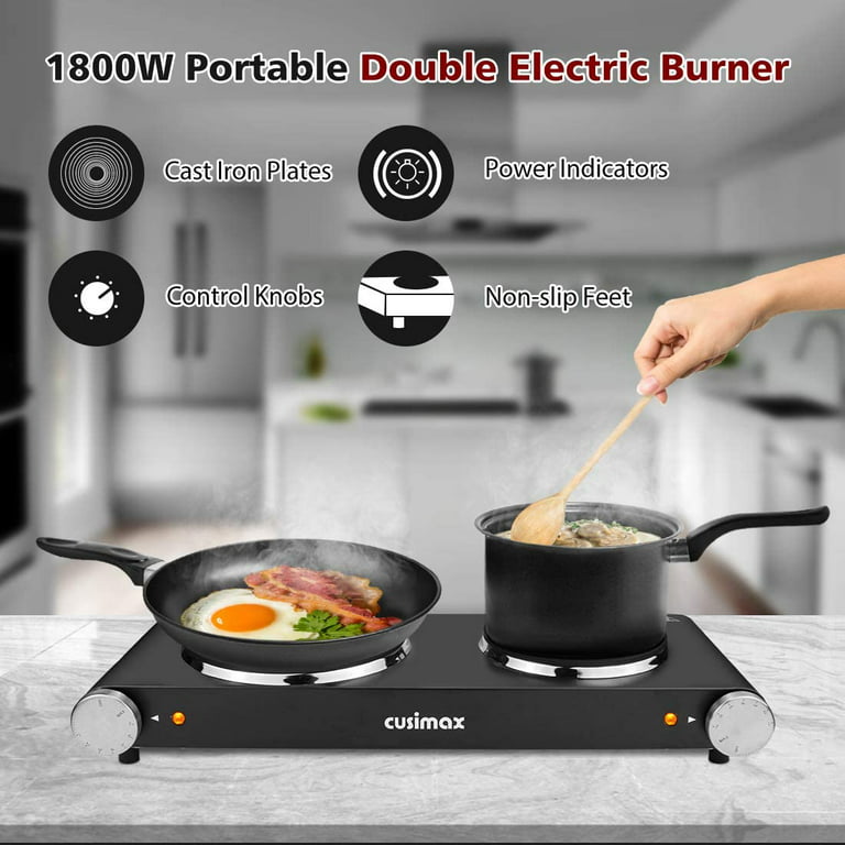 CUSIMAX 900W+900W Double Hot Plates, Cast Iron Hot Plates, Electric  Cooktop, Hot Plates for Cooking Portable Electric Double Burner, Stainless  Steel