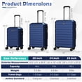 thumbnail image 3 of Costway 3-Piece Hardside Luggage Set (20/24/28 Inch) with 8-Spinner Wheels, 3-Digital Lock Navy, 3 of 10