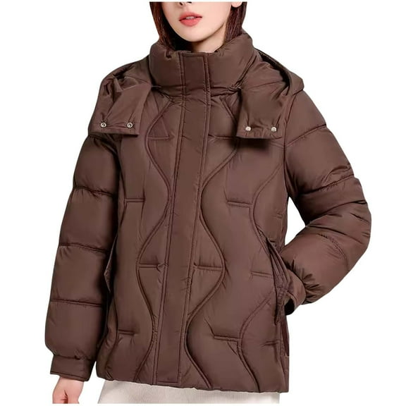 Babcutegg Womens Puffer Jackets Side Pockets Long Sleeve Fleece Lined Fall and Winter Outwears for Women Coffee Size 3XL