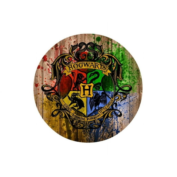 Harry Potter Hogwarts Logo on Wood Background Edible Icing Image 7.5" Round