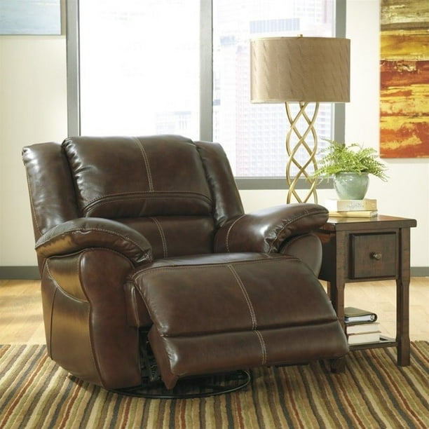 Ashley Furniture Lenoris Leather Swivel Rocker Recliner In Coffee Walmart Com Walmart Com