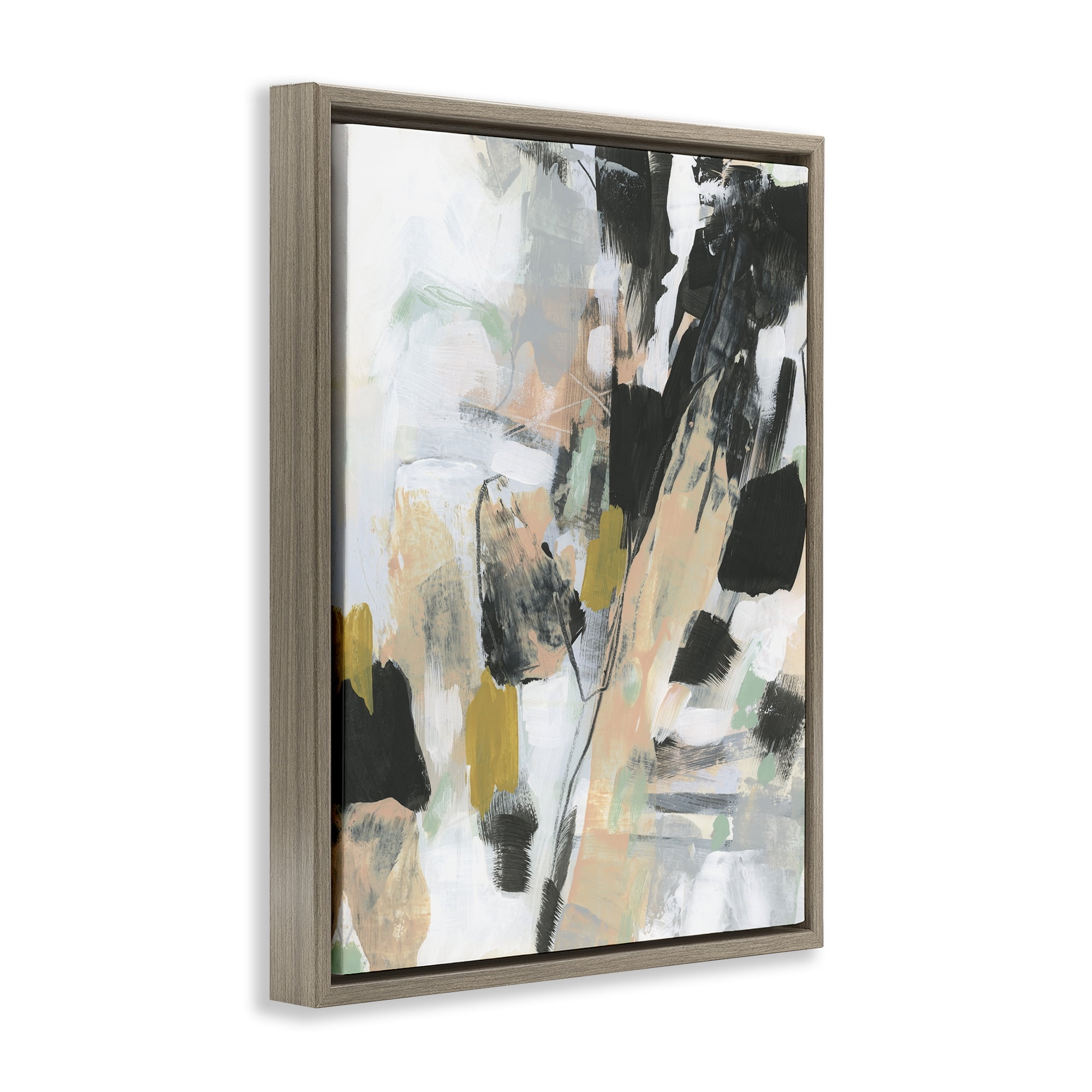 Stupell Industries Abstract Paint Streaks Abstract Painting Brown Floater Framed Canvas Art Print Wall Art, 17 x 21