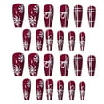 thumbnail image 2 of Christmas Decoration Fofosbeauty False Nails, Coffin Press on Nails Tips Design, Checkered Snowflake Wine Red, 2 of 8