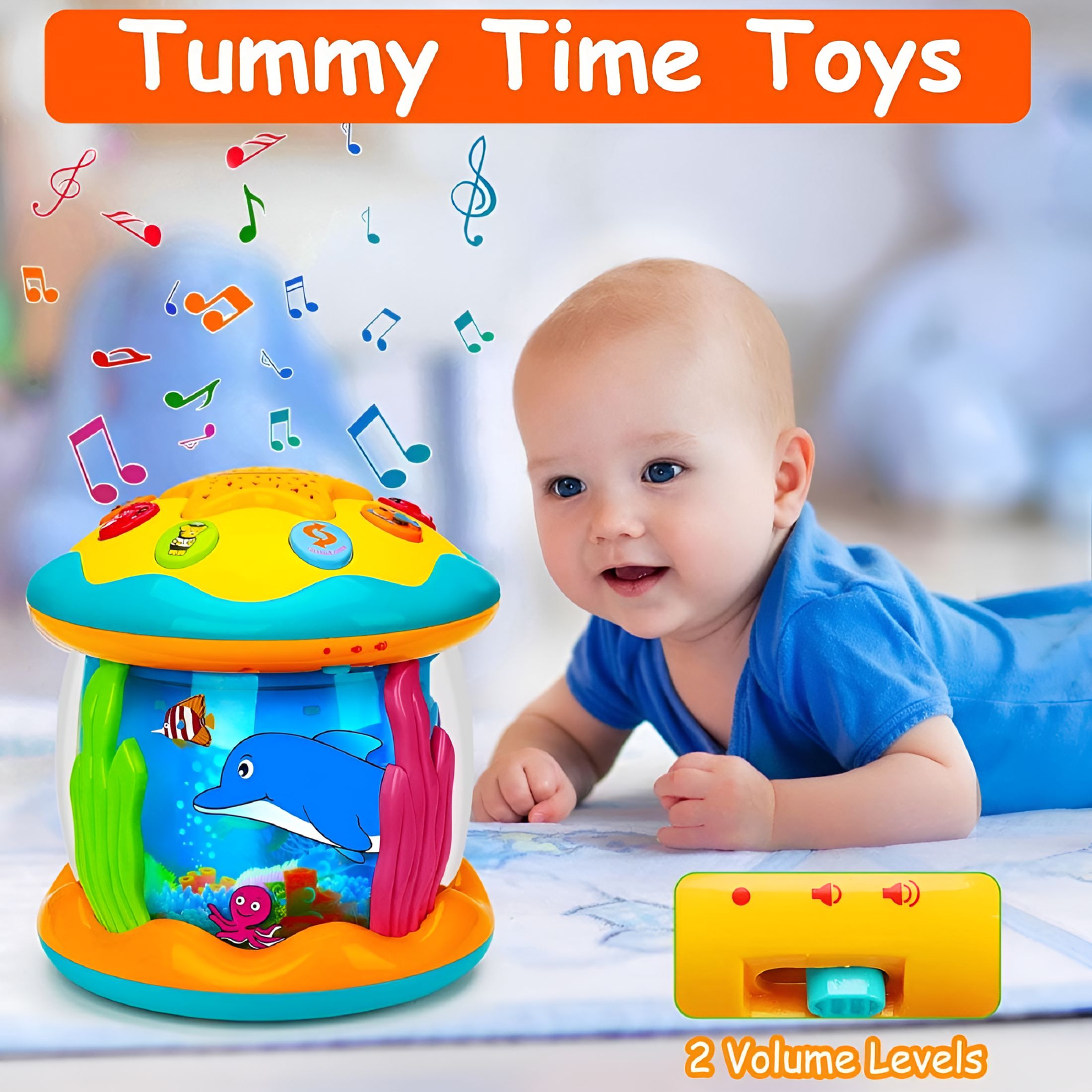 BESTSKY Ocean Rotating Baby Musical Toys 4 in 1,Infant Night Light Up Toys,Tummy Time Crawling Toy,Early Educational Gift for Boy Girl Toddlers,Ideal for Birthday Christmas Baby Christmas Gifts