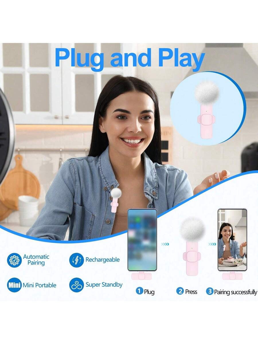 Wireless Lavalier Microphone For Phone IPad TypeC Lapel Mics Plug-Play 2.4G Ultra-Low Delay Built-In Noise Reduction Chip 8H Working Time For Video Recording Interview Podcast Vlog