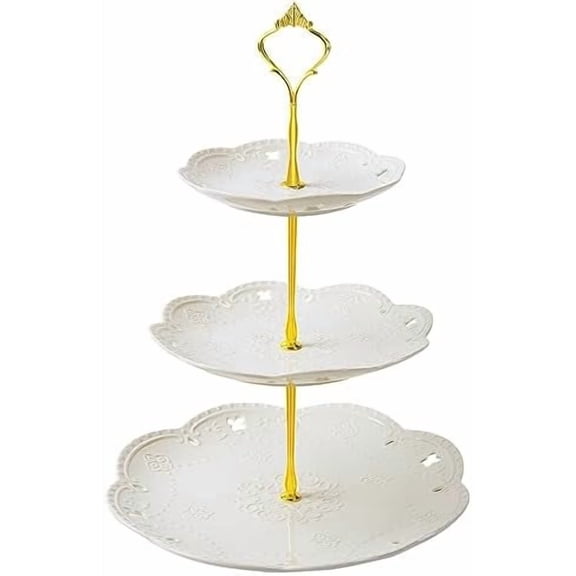 3 Tier Ceramic Cupcake Stand, White Tiered Tray for Cupcakes, 3 Tier Serving Stand for Tea Party, Birthday, Baby Shower, Wedding
