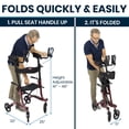 thumbnail image 4 of Andador vertical Vive Mobility con asiento para personas mayores, mujeres - Andador con ruedas, reposabrazos, resistente, plegable, ayuda médica para personas mayores - Ayuda plegable para caminar (ro, 4 of 5